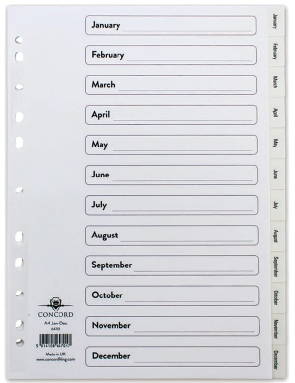 64701   Jan-Dec White Dividers (Concord)